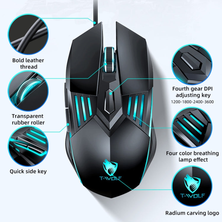 T-WOLF G560 6 tasti Cool Breathing Light Gaming Mouse cablato Mouse meccanico silenzioso da ufficio