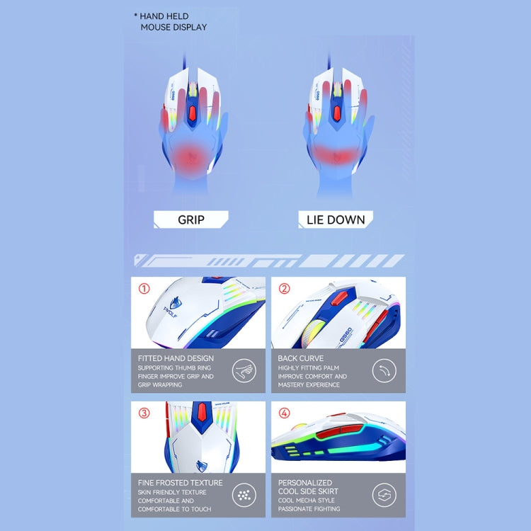 T-WOLF G560 6 tasti Cool Breathing Light Gaming Mouse cablato Mouse meccanico silenzioso da ufficio