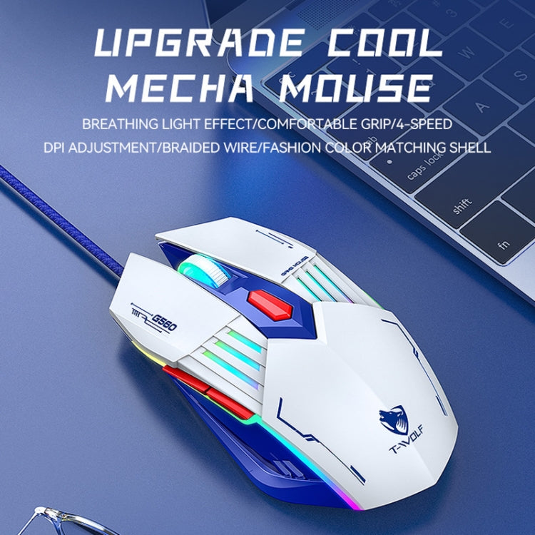 T-WOLF G560 6 tasti Cool Breathing Light Gaming Mouse cablato Mouse meccanico silenzioso da ufficio