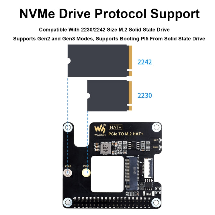 Waveshare per Raspberry Pi 5 Adattatore PCIe a M.2, protocollo NVMe SSD M.2, Basic Kit, Basic Kit + 128GB, Basic Kit + 256GB