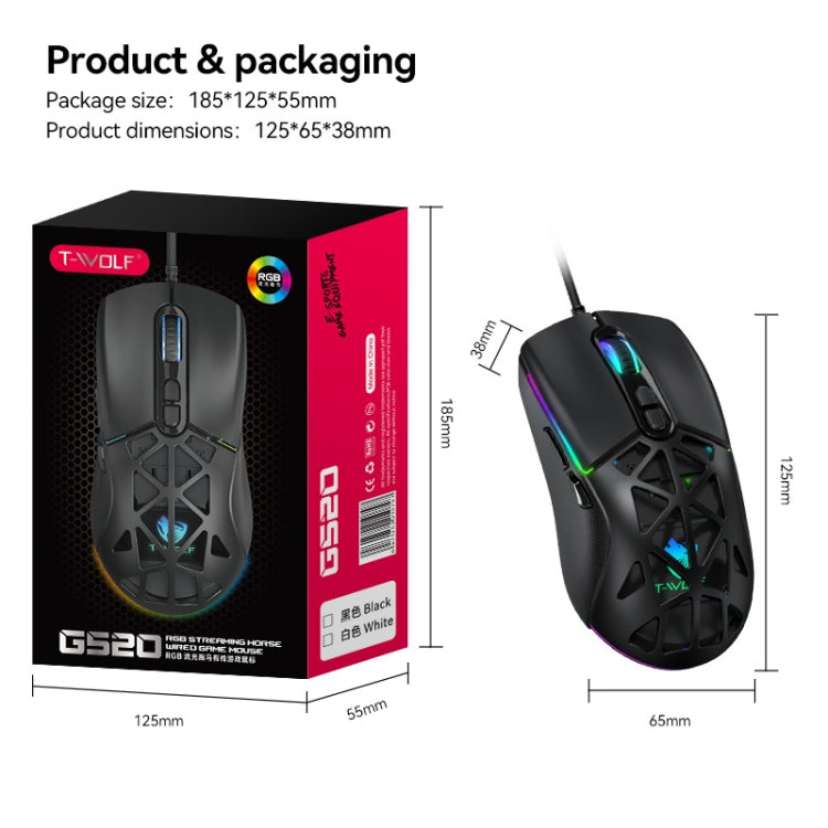 Mouse cablato da gioco T-WOLF G520 a 7 tasti RGB Marquee Honeycomb Hollow