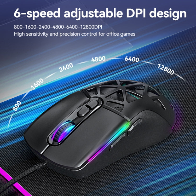 Mouse cablato da gioco T-WOLF G520 a 7 tasti RGB Marquee Honeycomb Hollow