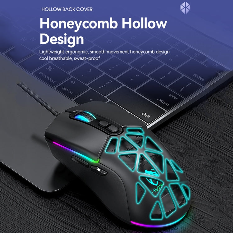 Mouse cablato da gioco T-WOLF G520 a 7 tasti RGB Marquee Honeycomb Hollow