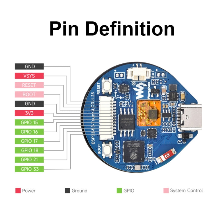 Scheda sviluppo Waveshare ESP32-S3 con LCD touch 1,28 pollici