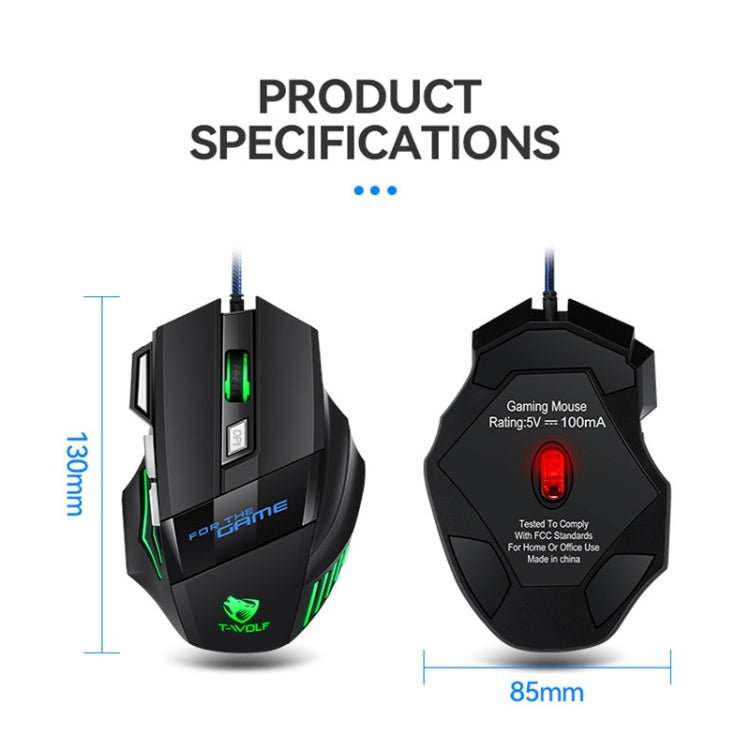 Mouse da gioco cablato USB con luce RGB Atmosphere T-WOLF M1 a 7 tasti