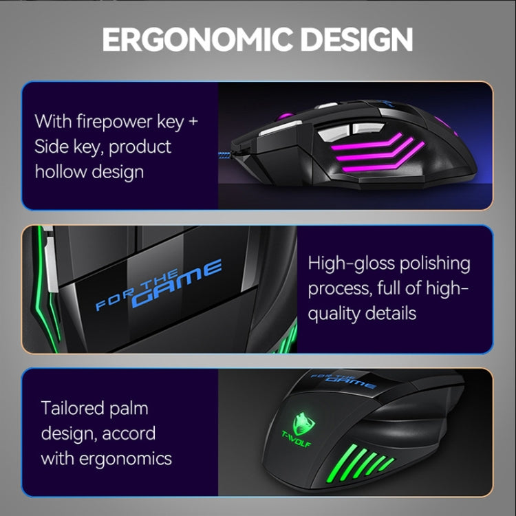 Mouse da gioco cablato USB con luce RGB Atmosphere T-WOLF M1 a 7 tasti