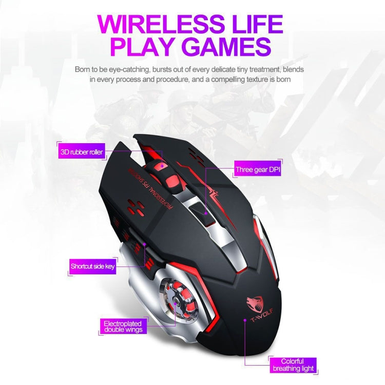 Mouse wireless da gioco con luce colorata RGB T-WOLF Q13 2,4 GHz a 6 tasti, Single Mode Black, Single Mode Star Black, Single Mode White, Single Mode Gray, Dual Mode Black, Dual Mode Star Black, Dual Mode White, Dual Mode Gray
