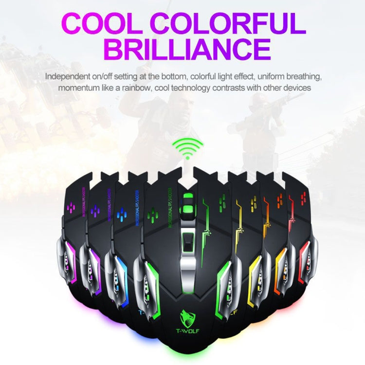 Mouse wireless da gioco con luce colorata RGB T-WOLF Q13 2,4 GHz a 6 tasti, Single Mode Black, Single Mode Star Black, Single Mode White, Single Mode Gray, Dual Mode Black, Dual Mode Star Black, Dual Mode White, Dual Mode Gray