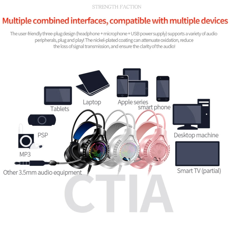 YINDIAO Q7 Cuffie da gioco USB con cavo per computer con luce colorata, Dual 3.5mm + USB Black, Dual 3.5mm + USB White, Dual 3.5mm + USB Pink, USB7.1 Sound Card Black, USB7.1 Sound Card White, USB7.1 Sound Card Pink