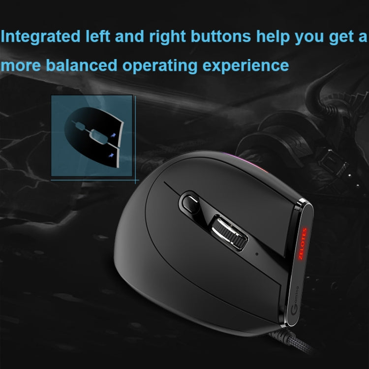 ZELOTES T50 Mouse cablato ergonomico con impugnatura verticale e effetto di illuminazione RGB a 9 tasti, T50
