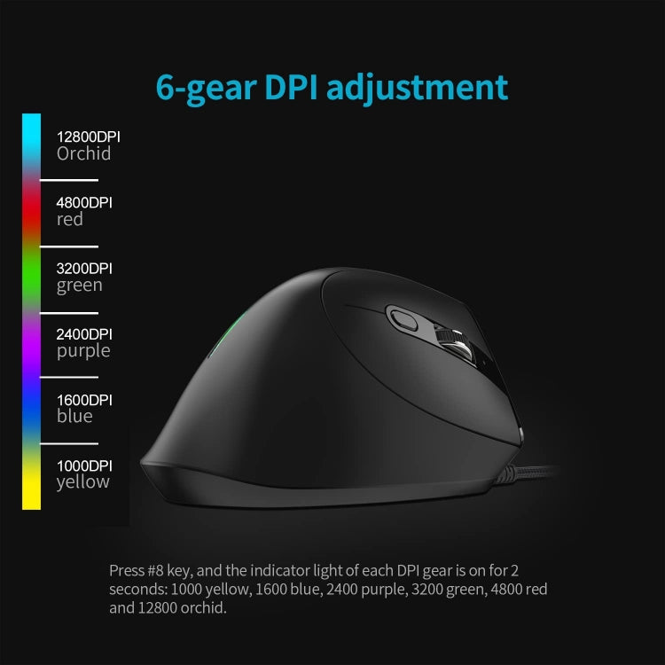 ZELOTES T50 Mouse cablato ergonomico con impugnatura verticale e effetto di illuminazione RGB a 9 tasti, T50