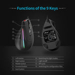 ZELOTES T50 Mouse cablato ergonomico con impugnatura verticale e effetto di illuminazione RGB a 9 tasti, T50
