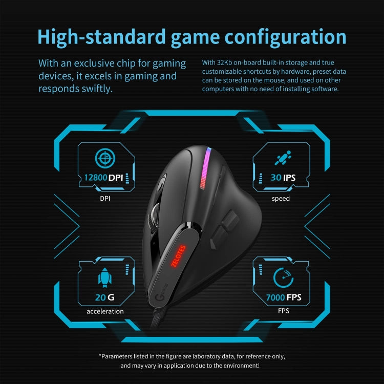 ZELOTES T50 Mouse cablato ergonomico con impugnatura verticale e effetto di illuminazione RGB a 9 tasti, T50