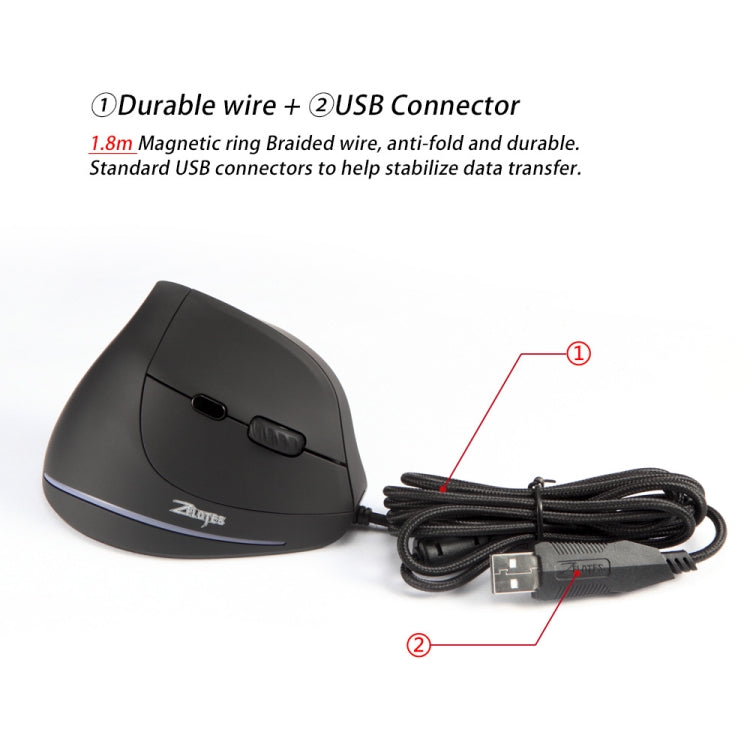 Mouse cablato ergonomico per laptop con impugnatura verticale a 6 tasti ZELOTES T20, T20