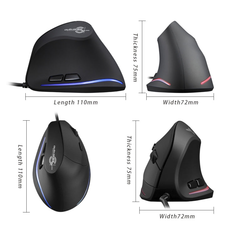 Mouse cablato ergonomico per laptop con impugnatura verticale a 6 tasti ZELOTES T20, T20