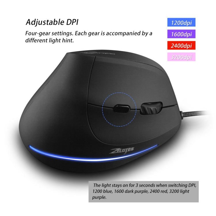 Mouse cablato ergonomico per laptop con impugnatura verticale a 6 tasti ZELOTES T20, T20