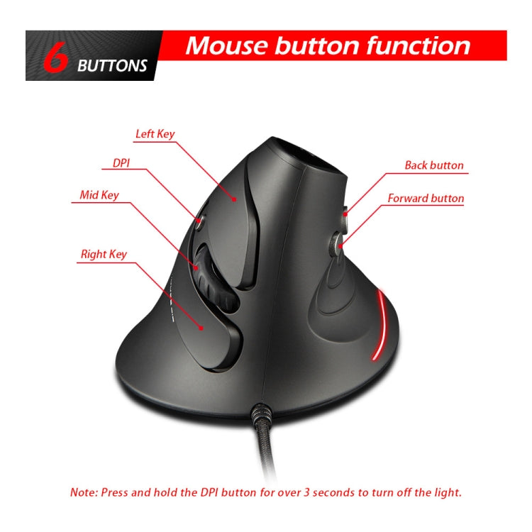 Mouse cablato ergonomico staccabile con impugnatura verticale ZELOTES T30 a 6 tasti, T30