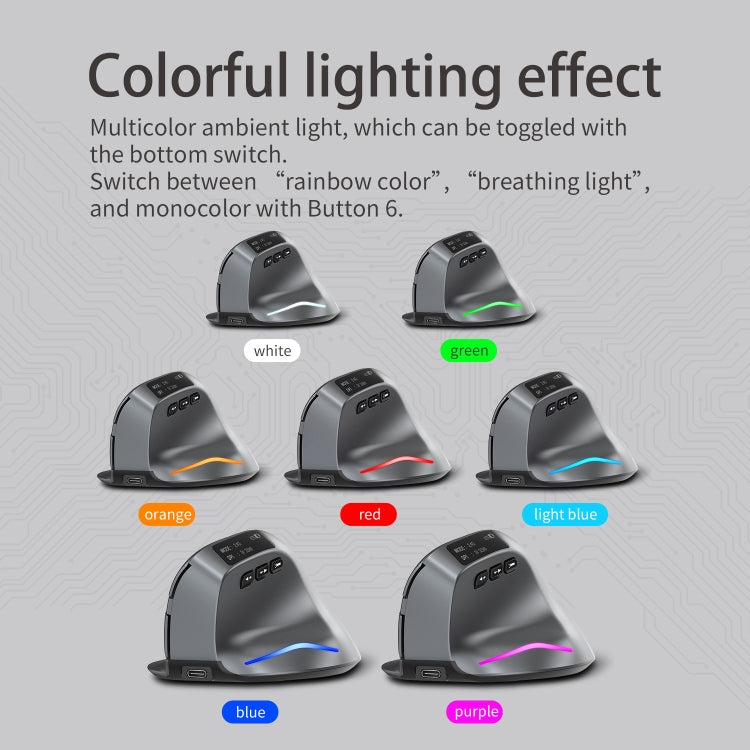 Mouse wireless con impugnatura verticale e display LED a doppia modalità 2.4G+Bluetooth ZELOTES F-26C a 8 tasti, F-26C