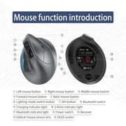 Mouse wireless con impugnatura verticale e display LED a doppia modalità 2.4G+Bluetooth ZELOTES F-26C a 8 tasti, F-26C