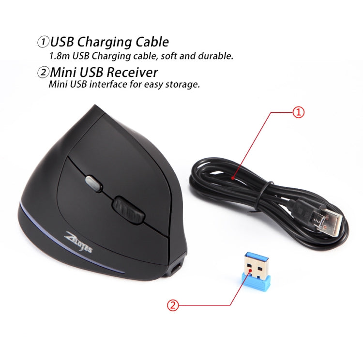 Mouse wireless ricaricabile ergonomico con impugnatura verticale ZELOTES F35 a 6 pulsanti, F35