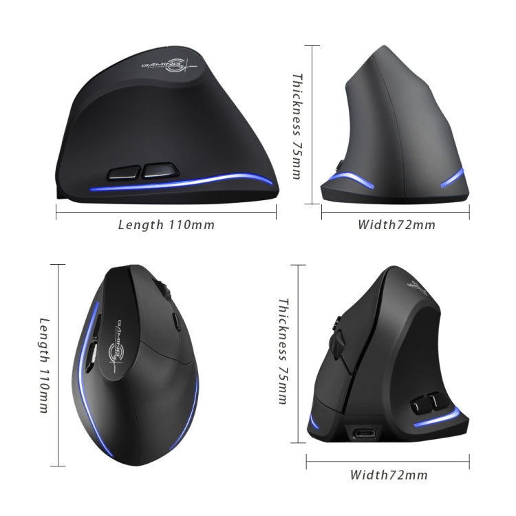 Mouse wireless ricaricabile ergonomico con impugnatura verticale ZELOTES F35 a 6 pulsanti, F35