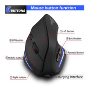 Mouse wireless ricaricabile ergonomico con impugnatura verticale ZELOTES F35 a 6 pulsanti, F35