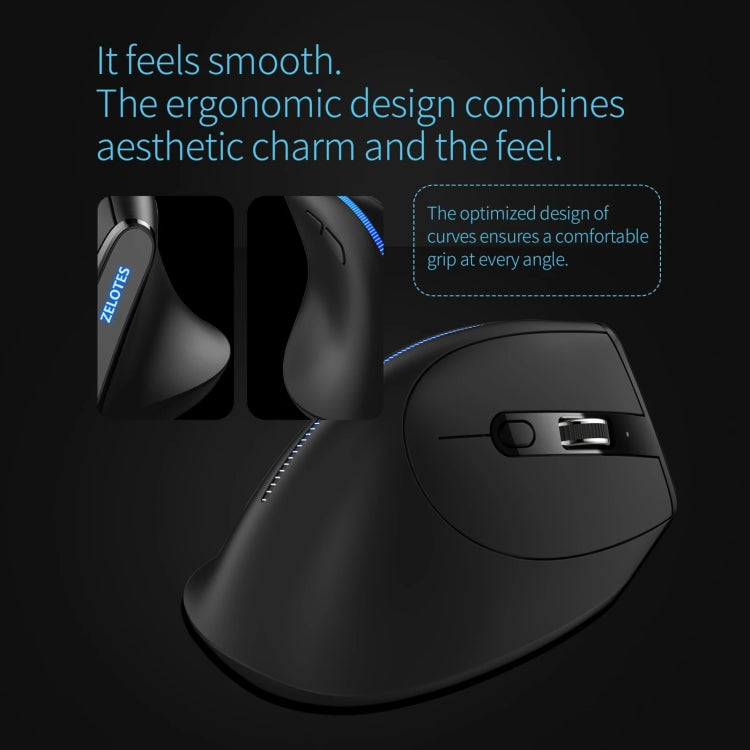 ZELOTES F36A Mouse wireless ricaricabile ergonomico con impugnatura verticale a 6 pulsanti, F36A