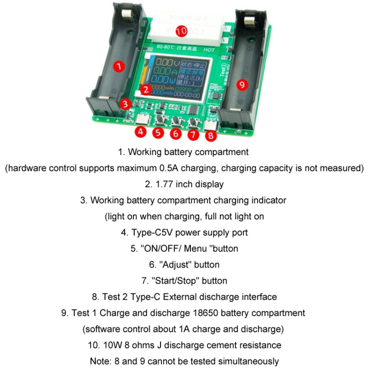 Tester capacità e resistenza batteria al litio 18650
