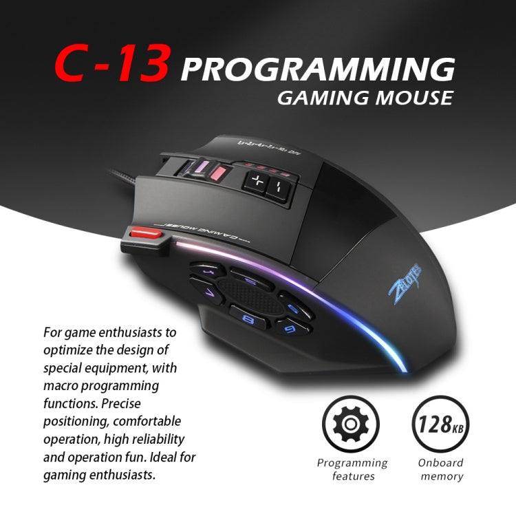 ZELOTES C13 13 tasti RGB Effetto di illuminazione Programmazione Macro Mouse da gioco cablato personalizzato, C13