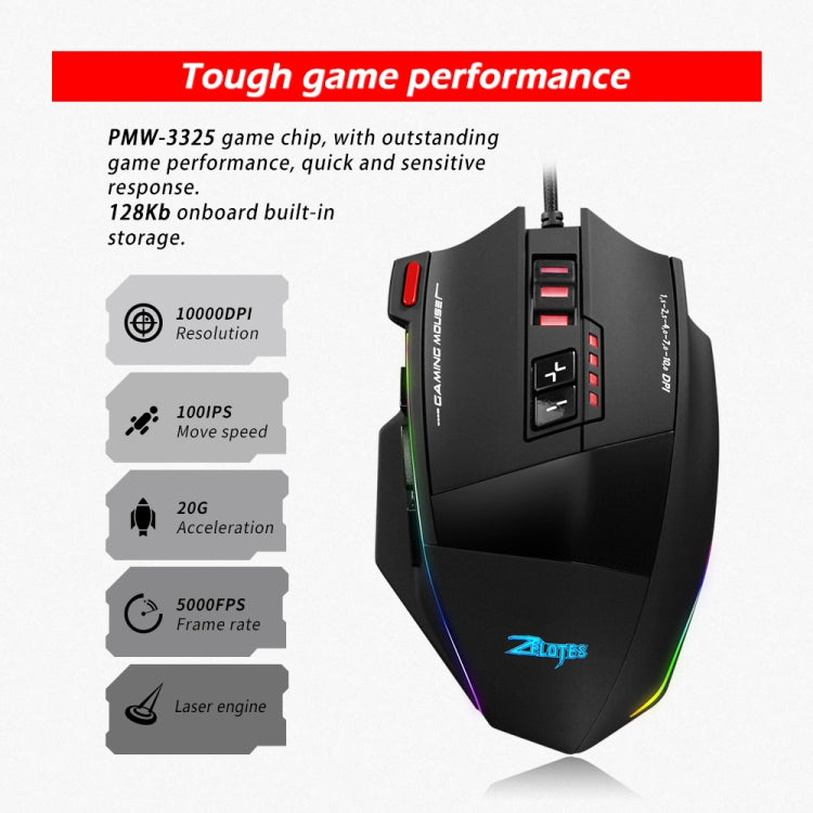 ZELOTES C13 13 tasti RGB Effetto di illuminazione Programmazione Macro Mouse da gioco cablato personalizzato, C13
