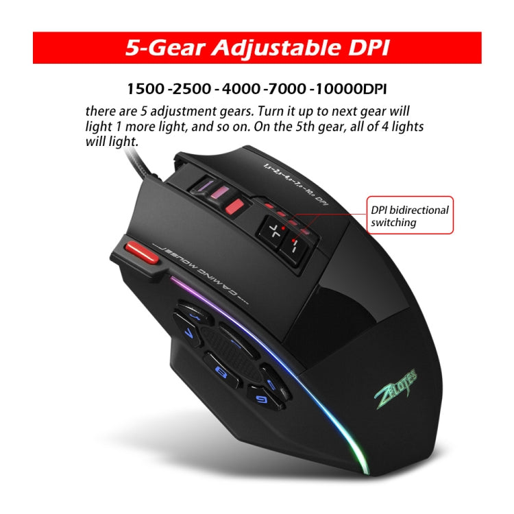 ZELOTES C13 13 tasti RGB Effetto di illuminazione Programmazione Macro Mouse da gioco cablato personalizzato, C13