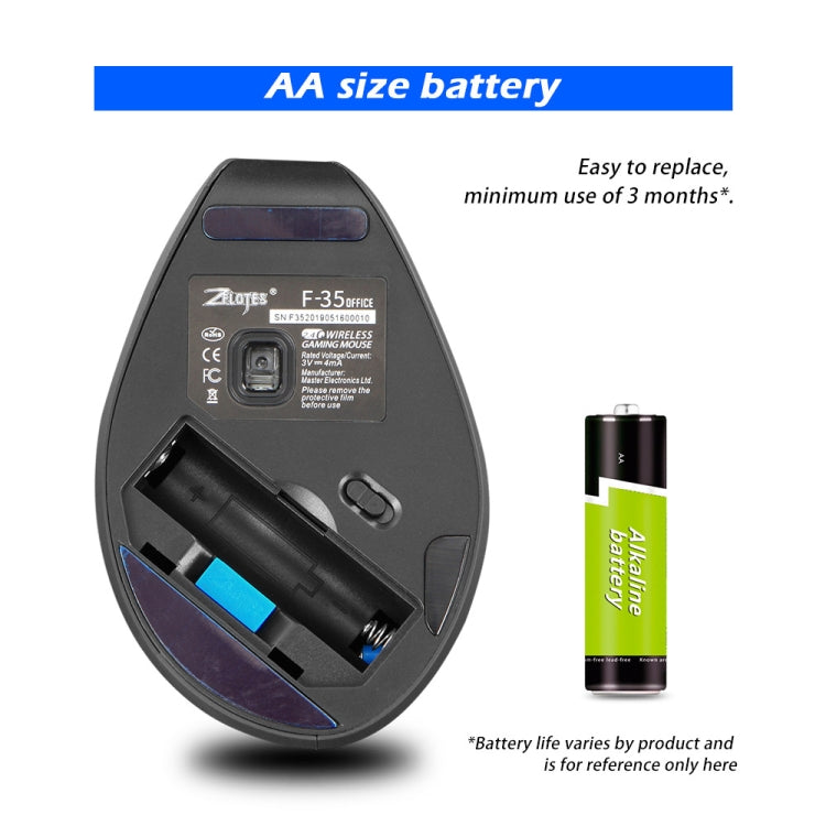 Mouse wireless ricaricabile ergonomico con impugnatura verticale ZELOTES F-35A a 6 pulsanti, F-35A