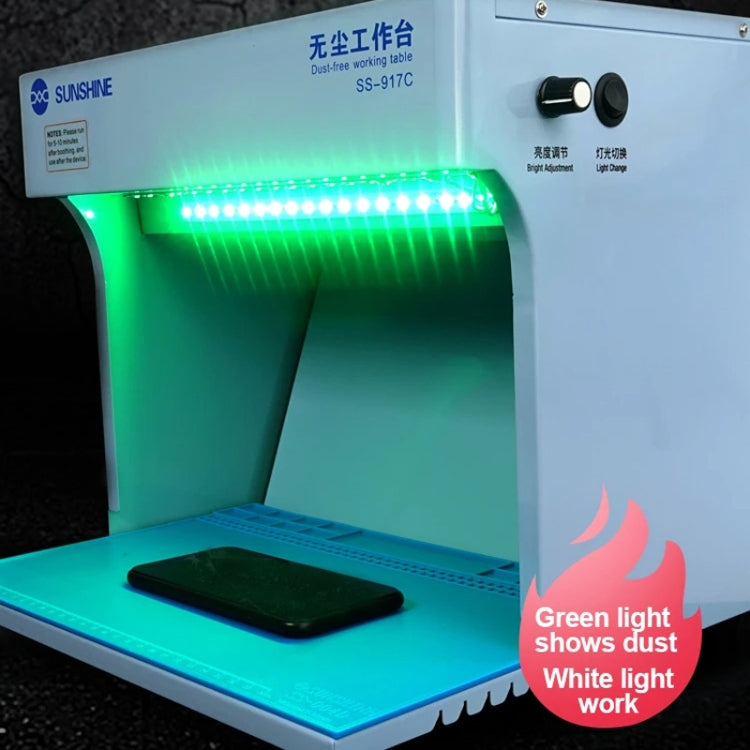 SUNSHINE SS-917C Mobile Phone Screen Repair Dustproof Workbench Green White Light Double Lamps Dust Display Lamp Operator's Bench, US Plug, EU Plug