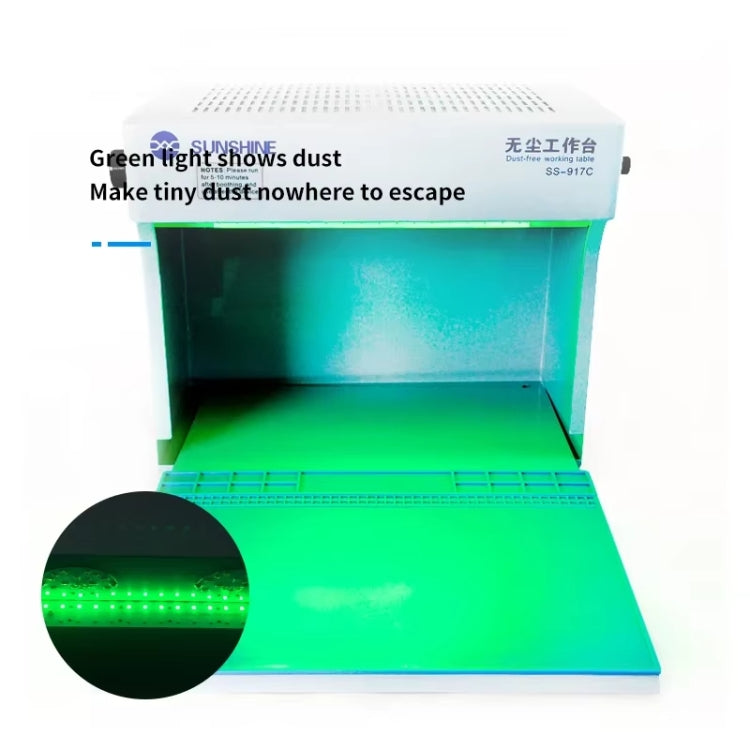 SUNSHINE SS-917C Mobile Phone Screen Repair Dustproof Workbench Green White Light Double Lamps Dust Display Lamp Operator's Bench, US Plug, EU Plug