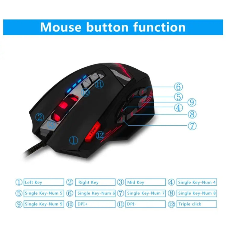 ZELOTES C12 Mouse cablato da gioco personalizzato con programmazione ergonomica a 12 pulsanti, C12
