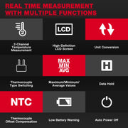 Termometro digitale a doppio canale HABOTEST HT617B con termocoppia