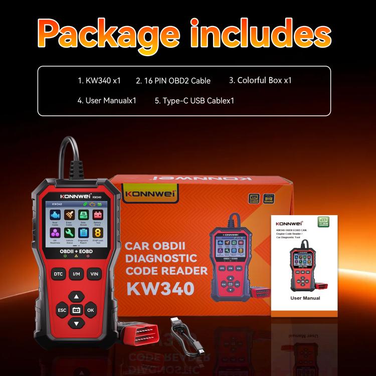 KONNWEI Lettore di codici motore OBDII EOBD CAN Strumento di diagnostica auto 9 lingue, KW340
