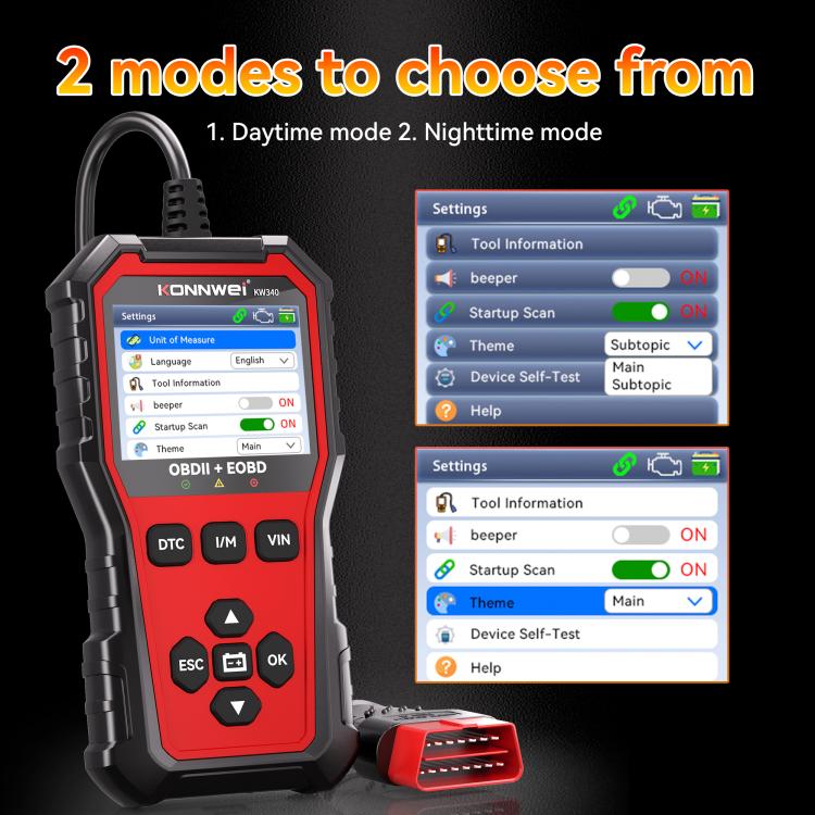 KONNWEI Lettore di codici motore OBDII EOBD CAN Strumento di diagnostica auto 9 lingue, KW340