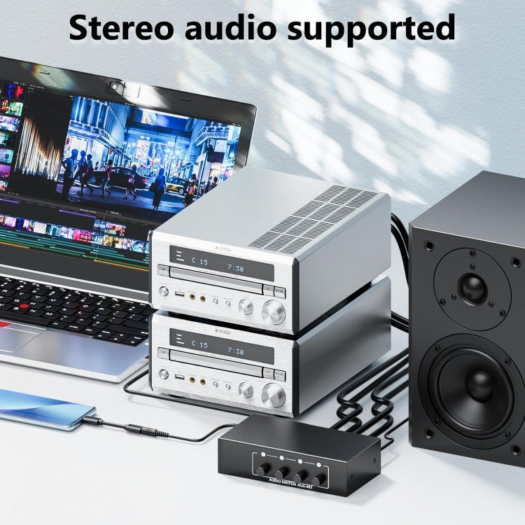 Switcher audio 4 ingressi 1 uscita 3.5mm + RCA AUX