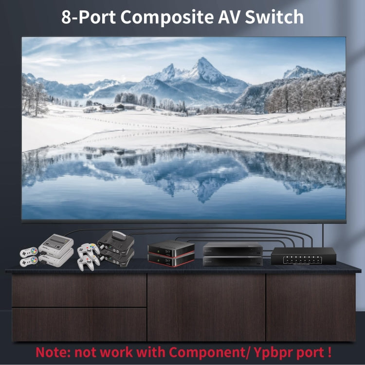VSW81 AV 8 In 1 Out Audio e Video Switcher RCA Switch Splitter, VSW81