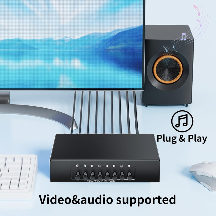 VSW81 AV 8 In 1 Out Audio e Video Switcher RCA Switch Splitter, VSW81