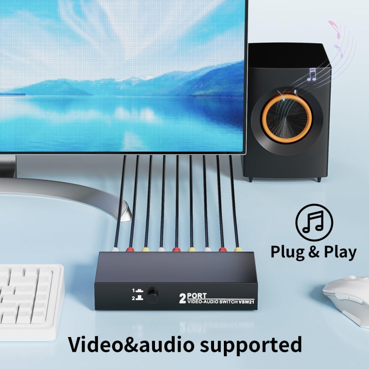 VSW21 AV 2 In 1 Out Audio Switcher RCA Audio Selector Box, VSW21