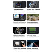 Telecamera sportiva impermeabile IP68 con doppio schermo touch remoto anti-vibrazione WIFI HD 5K/30FPS, Microphone Version