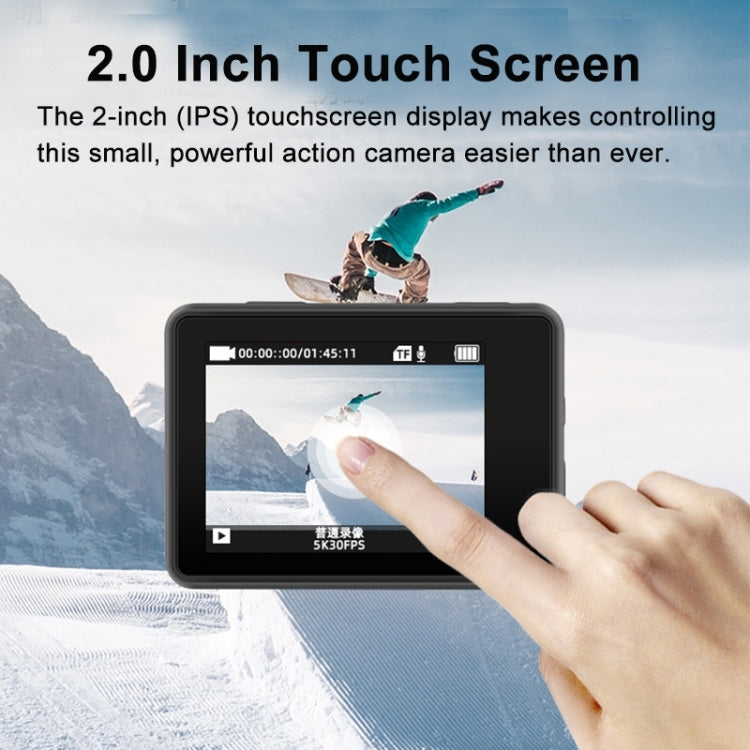 Telecamera sportiva impermeabile IP68 con doppio schermo touch 5K