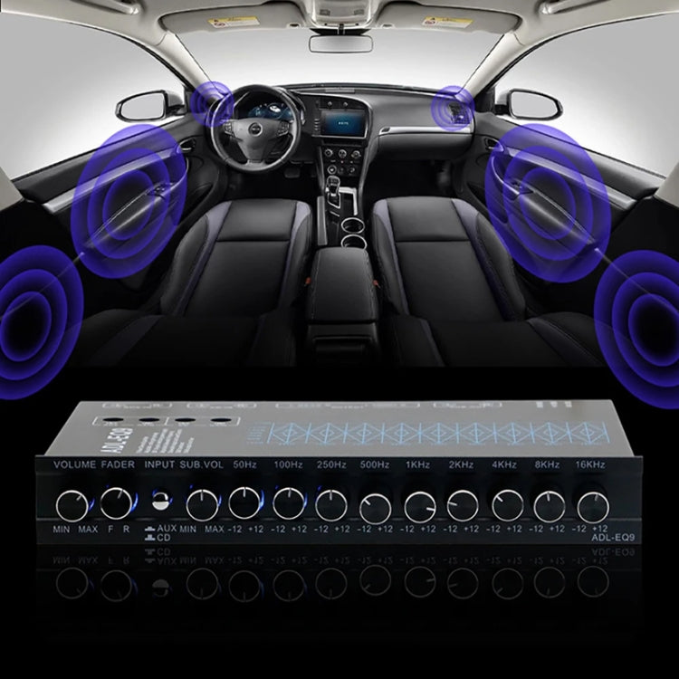 ADL-EQ9 Car Audio Equalizzatore a 9 bande EQ Tuning Crossover Amplificatore, ADL-EQ9