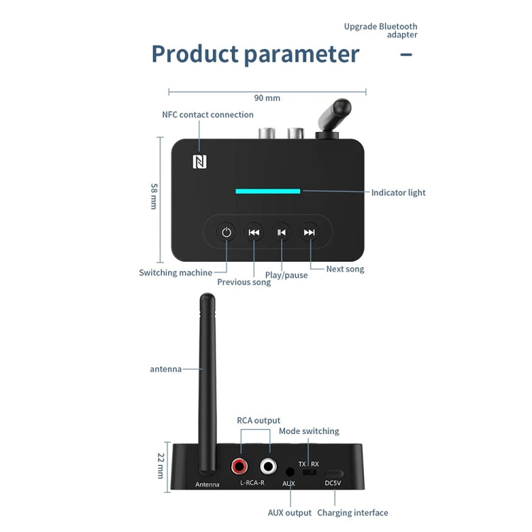 D9 2 in 1 vecchio stile audio auto ricevitore trasmettitore Bluetooth adattatore musicale NFC Bluetooth, D9 2-in-1