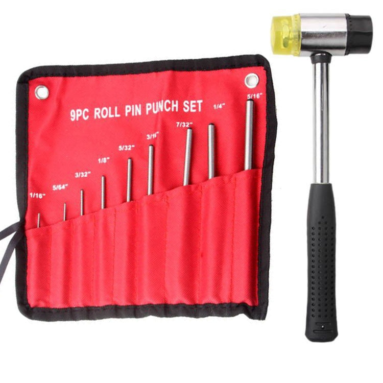 Set di punzoni per perni a rulli per impieghi gravosi 9 in 1, strumenti per la rimozione dei punzoni rotondi, Canvas Packaging, with Hammer