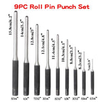 Set di punzoni per perni a rulli per impieghi gravosi 9 in 1, strumenti per la rimozione dei punzoni rotondi, Canvas Packaging, with Hammer
