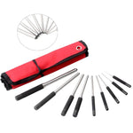 Set di punzoni per perni a rulli per impieghi gravosi 9 in 1, strumenti per la rimozione dei punzoni rotondi, Canvas Packaging, with Hammer
