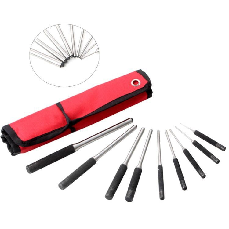Set di punzoni per perni a rulli per impieghi gravosi 9 in 1, strumenti per la rimozione dei punzoni rotondi, Canvas Packaging, with Hammer